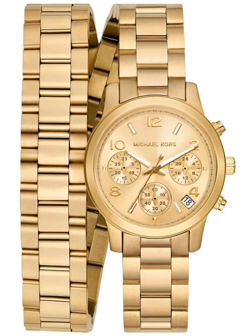 Michael Kors Runway Chronograph Gold Tone Double Wrap Bracelet Watch 34mm MK7452